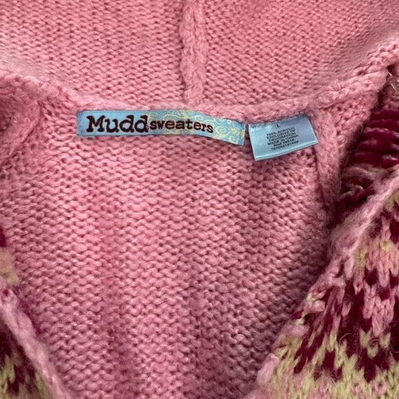 Mudd Y2K 2000s pink knit patterned sweater with fur hood🎀 - Picture 6 of 8